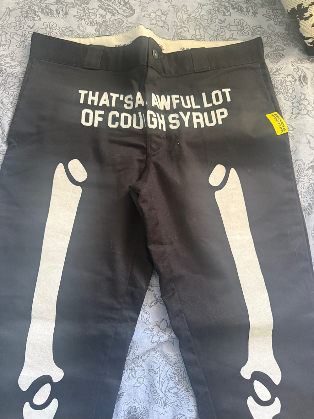 Men Dickies Black Skeleton Graphic Pants - That's A Awful Lot of Cough Syrup